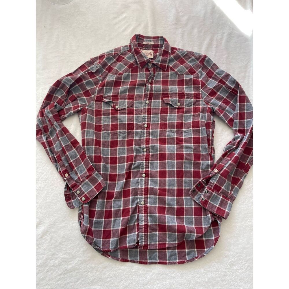 Lucky brand classic burgundy red with blue flannel size s - Picture 2 of 5